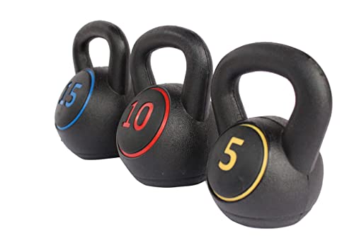 KKB Sport 3pce Kettlebell Weight Set with Stand for Cross Training, MMA Training, Home Exercise - 5, 10 & 15lbs (2.2kg, 4.5kg & 6.8 kg)