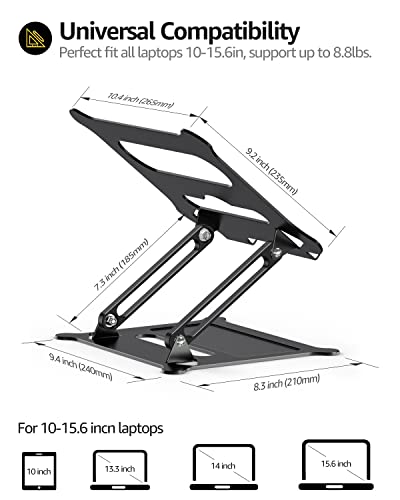 urmust Laptop Notebook Stand Holder, Ergonomic Adjustable Ultrabook Stand Riser Portable with Heat-Vent Compatible with MacBook Air Pro, Dell, HP, Lenovo Light Weight Aluminum Up to 15.6"(Black)