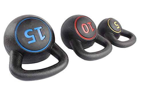 KKB Sport 3pce Kettlebell Weight Set with Stand for Cross Training, MMA Training, Home Exercise - 5, 10 & 15lbs (2.2kg, 4.5kg & 6.8 kg)