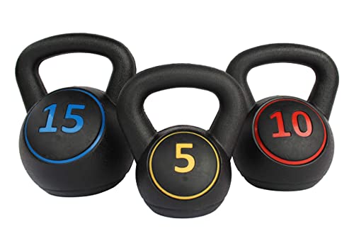 KKB Sport 3pce Kettlebell Weight Set with Stand for Cross Training, MMA Training, Home Exercise - 5, 10 & 15lbs (2.2kg, 4.5kg & 6.8 kg)