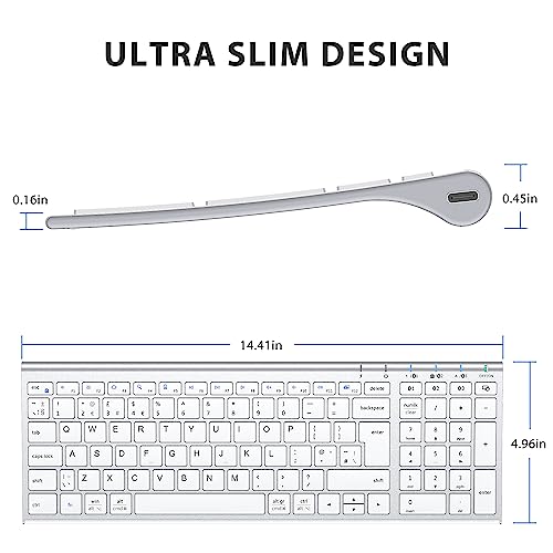 iClever Wireless Bluetooth Keyboard, Keyboard Rechargeable Bluetooth 5.1 Stable Connection to Multi Devices Silent Slim Keyboard for Mac, iPad, iPhone, iOS, Android, Windows, QWERTY UK Layout