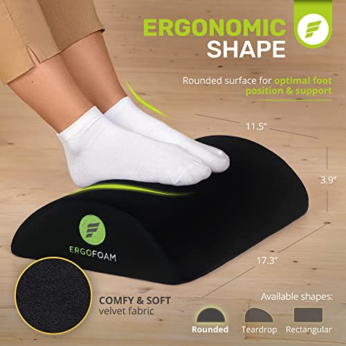 ErgoFoam Ergonomic Foot Rest for Under Desk | Premium Velvet Soft Foam Footrest for Under Desk | Most Comfortable Office Foot Rest in The World for Lumbar, Back, Knee Pain | Foot Stool Rocker (Black)