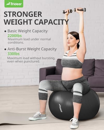 Trideer Exercise Ball Yoga Ball, 6 Sizes Pregnancy Ball for Maternity, Balance, Stability, Fitness, Anti-Burst Birthing Ball & Heavy Duty Office Ball Chair, Gym Ball with Quick Pump