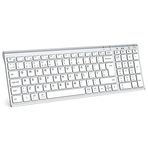 iClever Wireless Bluetooth Keyboard, Keyboard Rechargeable Bluetooth 5.1 Stable Connection to Multi Devices Silent Slim Keyboard for Mac, iPad, iPhone, iOS, Android, Windows, QWERTY UK Layout