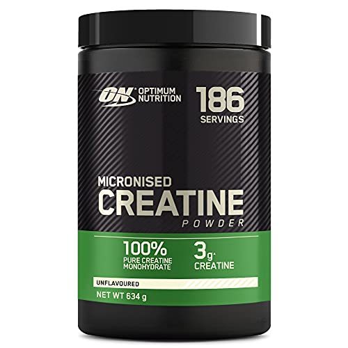 Optimum Nutrition Micronised Creatine Powder, 100% Pure Creatine Monohydrate Powder for Performance and Muscle Power, Unflavoured Shake, 186 Servings, 634 g