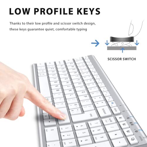 iClever Wireless Bluetooth Keyboard, Keyboard Rechargeable Bluetooth 5.1 Stable Connection to Multi Devices Silent Slim Keyboard for Mac, iPad, iPhone, iOS, Android, Windows, QWERTY UK Layout