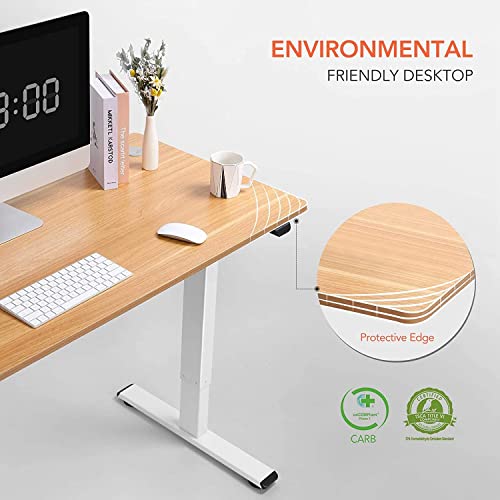 FLEXISPOT Essential Electric Standing Desk Height Adjustable 100 * 60cm Sit Stand Desk for Home Office (White Frame+ Maple Desktop)