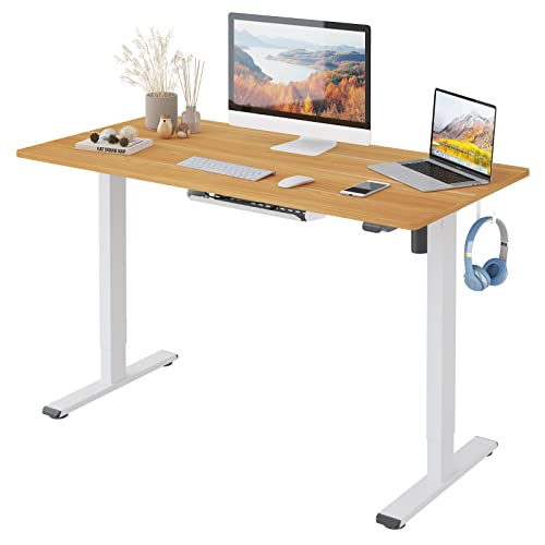 FLEXISPOT Essential Electric Standing Desk Height Adjustable 100 * 60cm Sit Stand Desk for Home Office (White Frame+ Maple Desktop)