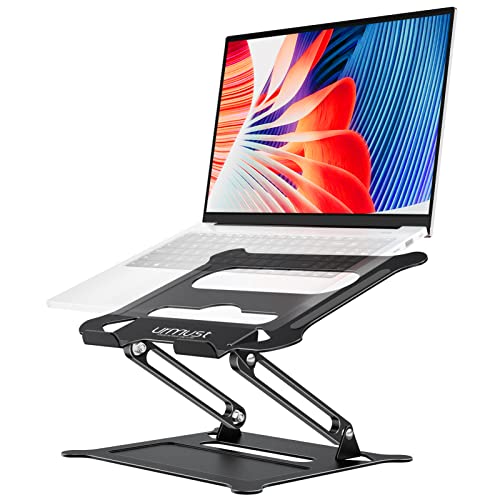 urmust Laptop Notebook Stand Holder, Ergonomic Adjustable Ultrabook Stand Riser Portable with Heat-Vent Compatible with MacBook Air Pro, Dell, HP, Lenovo Light Weight Aluminum Up to 15.6"(Black)