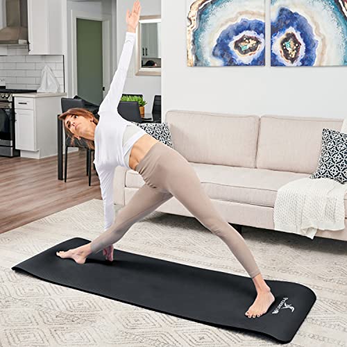 ProsourceFit 1/2 in Extra Thick Yoga Pilates Exercise Mat, Padded Workout Mat for Home, Non-Sip Yoga Mat for Men and Women, Black, 71 in x 24 in