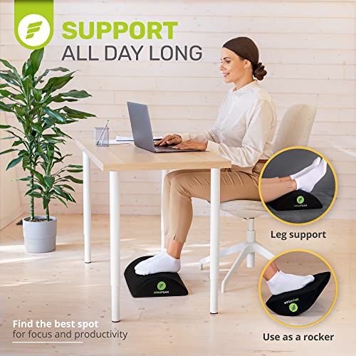 ErgoFoam Ergonomic Foot Rest for Under Desk | Premium Velvet Soft Foam Footrest for Under Desk | Most Comfortable Office Foot Rest in The World for Lumbar, Back, Knee Pain | Foot Stool Rocker (Black)