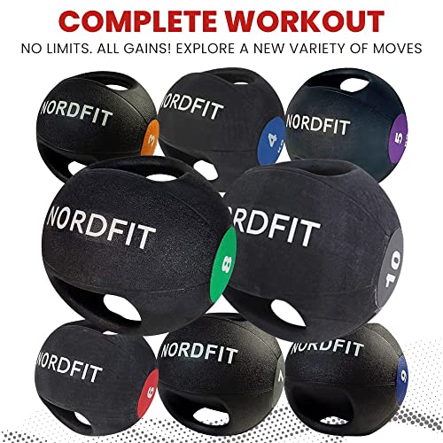 NORDFIT Medicine Balls with Handles – 4kg, 5kg, 6kg, 8kg and 10kg Medicine Ball – Anti-Slip Surface – Low Bounce – Fitness and Home Gym Equipment (3)