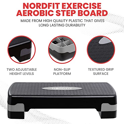 NORDFIT Adjustable Fitness Step 2 Levels, 10cm and 15cm height for Pilates, Aerobics, Studio Pump, Exercise, Home Gym, Studio, Garage (Black/Grey)