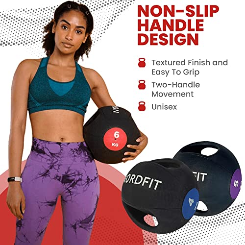 NORDFIT Medicine Balls with Handles – 4kg, 5kg, 6kg, 8kg and 10kg Medicine Ball – Anti-Slip Surface – Low Bounce – Fitness and Home Gym Equipment (3)