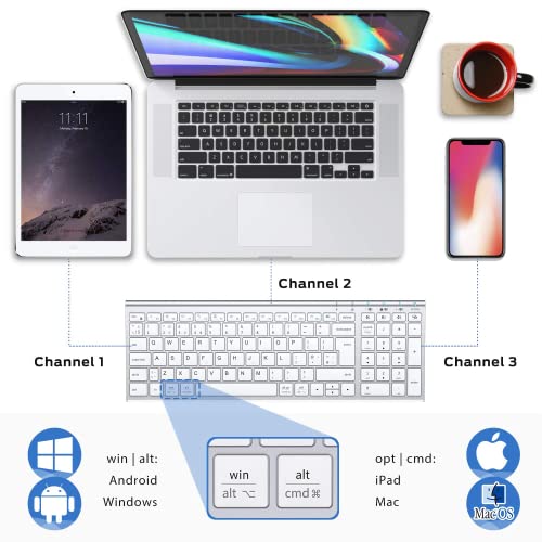 iClever Wireless Bluetooth Keyboard, Keyboard Rechargeable Bluetooth 5.1 Stable Connection to Multi Devices Silent Slim Keyboard for Mac, iPad, iPhone, iOS, Android, Windows, QWERTY UK Layout