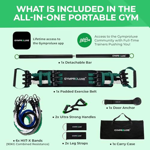 Gymproluxe Original All-in-one Resistance Bands Bar Set - Exercise Band Set for Home Gym Proluxe - 90KG Resistance Band Set for Men and Women - Multi Gym Fitness Equipment Pilates Bar for Home Workout