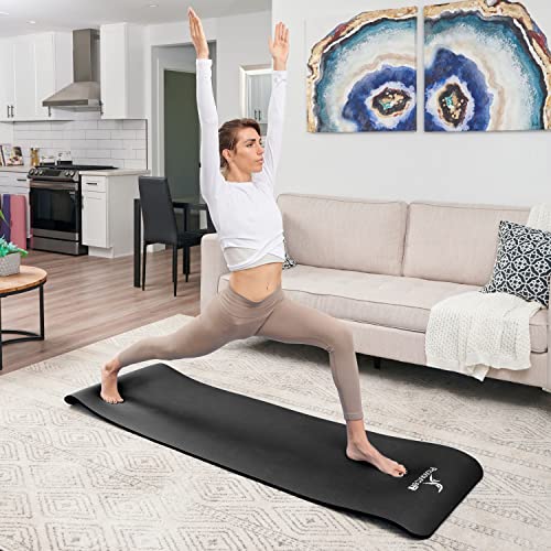 ProsourceFit 1/2 in Extra Thick Yoga Pilates Exercise Mat, Padded Workout Mat for Home, Non-Sip Yoga Mat for Men and Women, Black, 71 in x 24 in