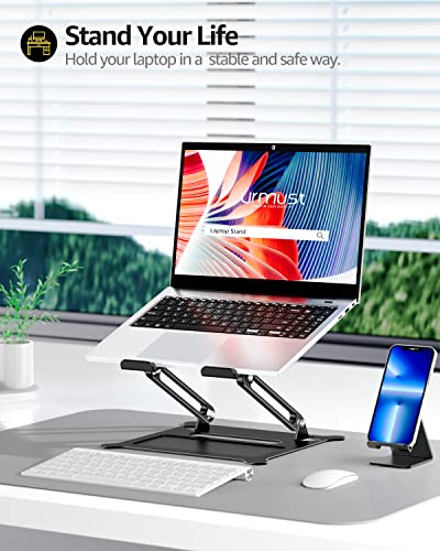 urmust Laptop Notebook Stand Holder, Ergonomic Adjustable Ultrabook Stand Riser Portable with Heat-Vent Compatible with MacBook Air Pro, Dell, HP, Lenovo Light Weight Aluminum Up to 15.6"(Black)