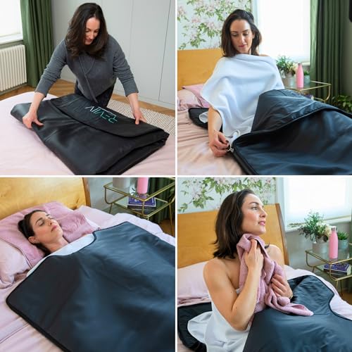 REVIIV Far Infrared Sauna Blanket with Insert Towel - v2.0 New & Improved! Longer Cable Low EMF | Portable Infrared Saunas for Home Therapy, Detox - Infared Blanket Sauna 85–185 °F Temp Range