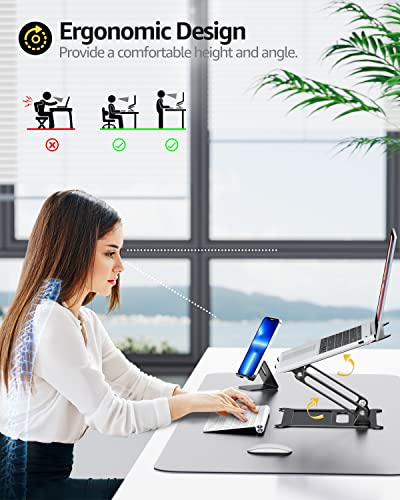 urmust Laptop Notebook Stand Holder, Ergonomic Adjustable Ultrabook Stand Riser Portable with Heat-Vent Compatible with MacBook Air Pro, Dell, HP, Lenovo Light Weight Aluminum Up to 15.6"(Black)