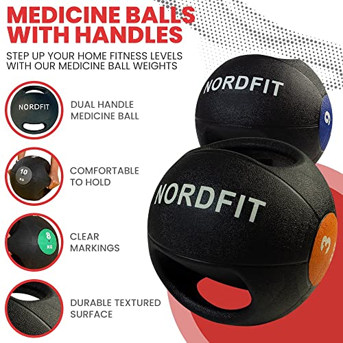 NORDFIT Medicine Balls with Handles – 4kg, 5kg, 6kg, 8kg and 10kg Medicine Ball – Anti-Slip Surface – Low Bounce – Fitness and Home Gym Equipment (3)