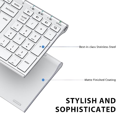 iClever Wireless Bluetooth Keyboard, Keyboard Rechargeable Bluetooth 5.1 Stable Connection to Multi Devices Silent Slim Keyboard for Mac, iPad, iPhone, iOS, Android, Windows, QWERTY UK Layout