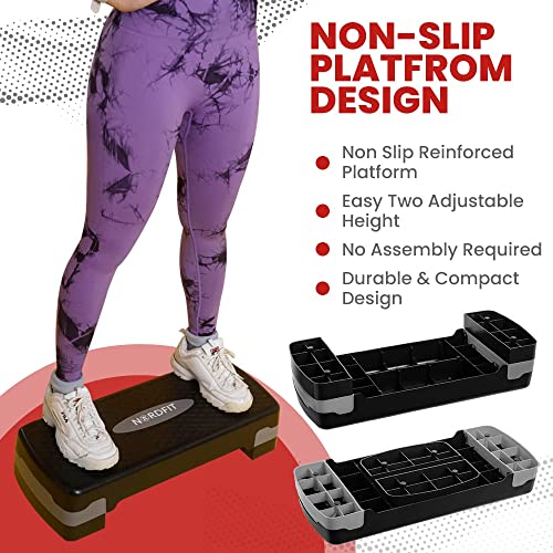 NORDFIT Adjustable Fitness Step 2 Levels, 10cm and 15cm height for Pilates, Aerobics, Studio Pump, Exercise, Home Gym, Studio, Garage (Black/Grey)