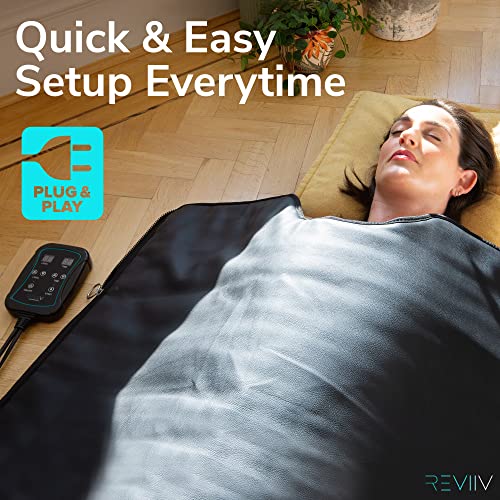 REVIIV Far Infrared Sauna Blanket with Insert Towel - v2.0 New & Improved! Longer Cable Low EMF | Portable Infrared Saunas for Home Therapy, Detox - Infared Blanket Sauna 85–185 °F Temp Range