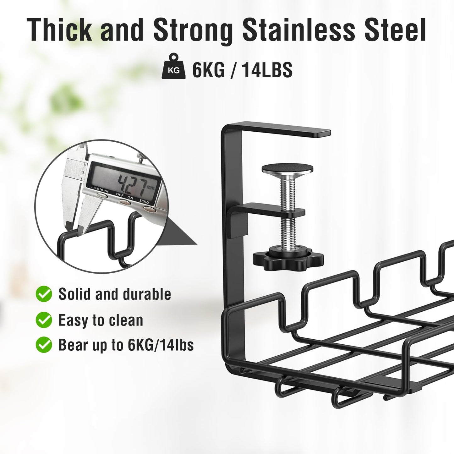 Cable Management Under Desk Cable Tray Wire Tidy Organiser No-Drill With Clamp Cable Tidy Basket Sturdy Metal For Managing Cables and Power Strips 16x5.6x6.3 inch