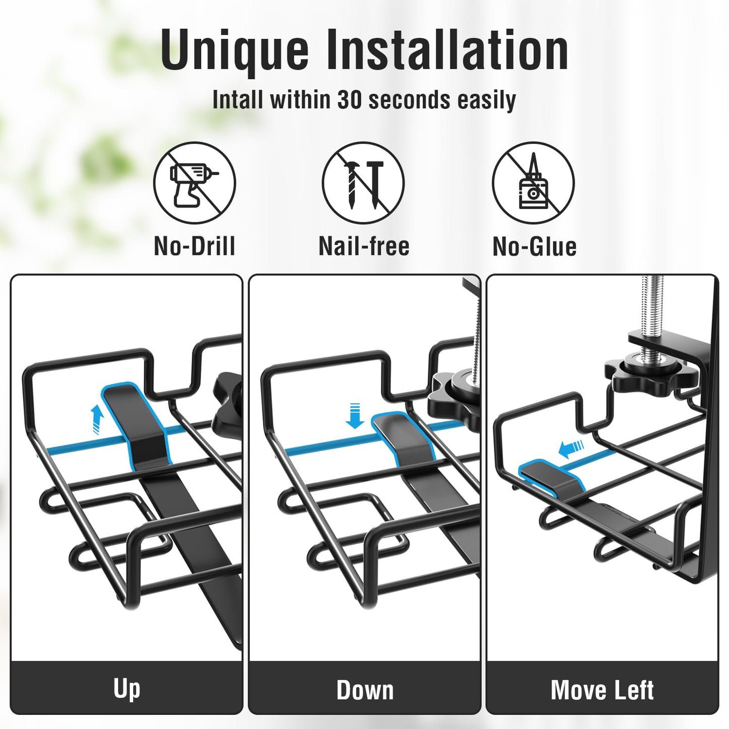 Cable Management Under Desk Cable Tray Wire Tidy Organiser No-Drill With Clamp Cable Tidy Basket Sturdy Metal For Managing Cables and Power Strips 16x5.6x6.3 inch