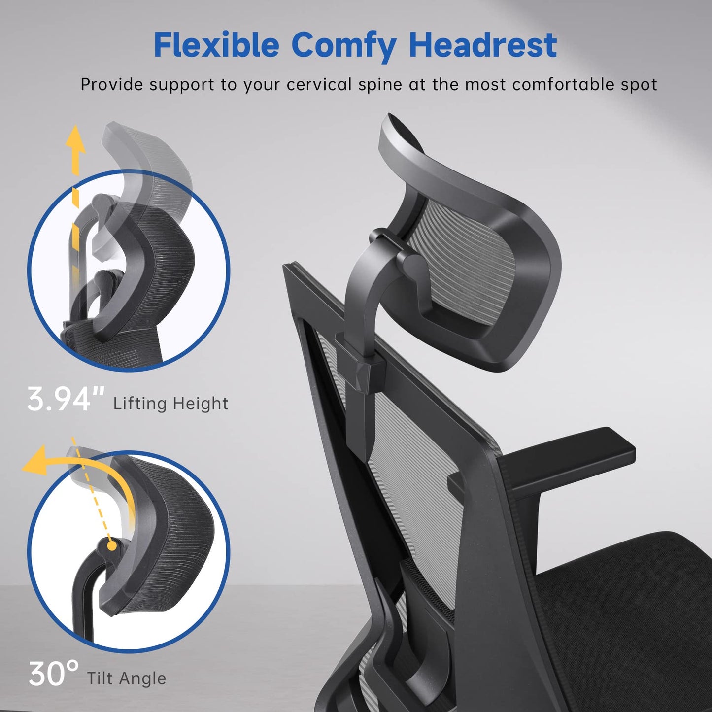 Dripex Office Chair, Ergonomic office Chair,High Back Home Office Desk Chair Computer Chair,Adjustable Headrest and Lumbar Support & 2D Armrest,90°-135°Tilt Angle,Swivel Mesh Task Chair-Black