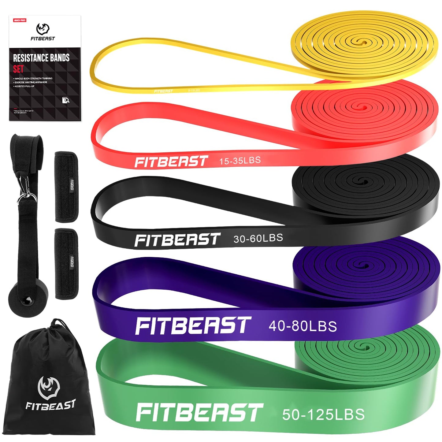 FitBeast Pull Up Bands Set, 5 Different Levels Resistance Band Pull Up for Calisthenics, CrossFit, Powerlifting, Muscle Toning, Yoga, Stretch Mobility, Pull Up Assistance Bands