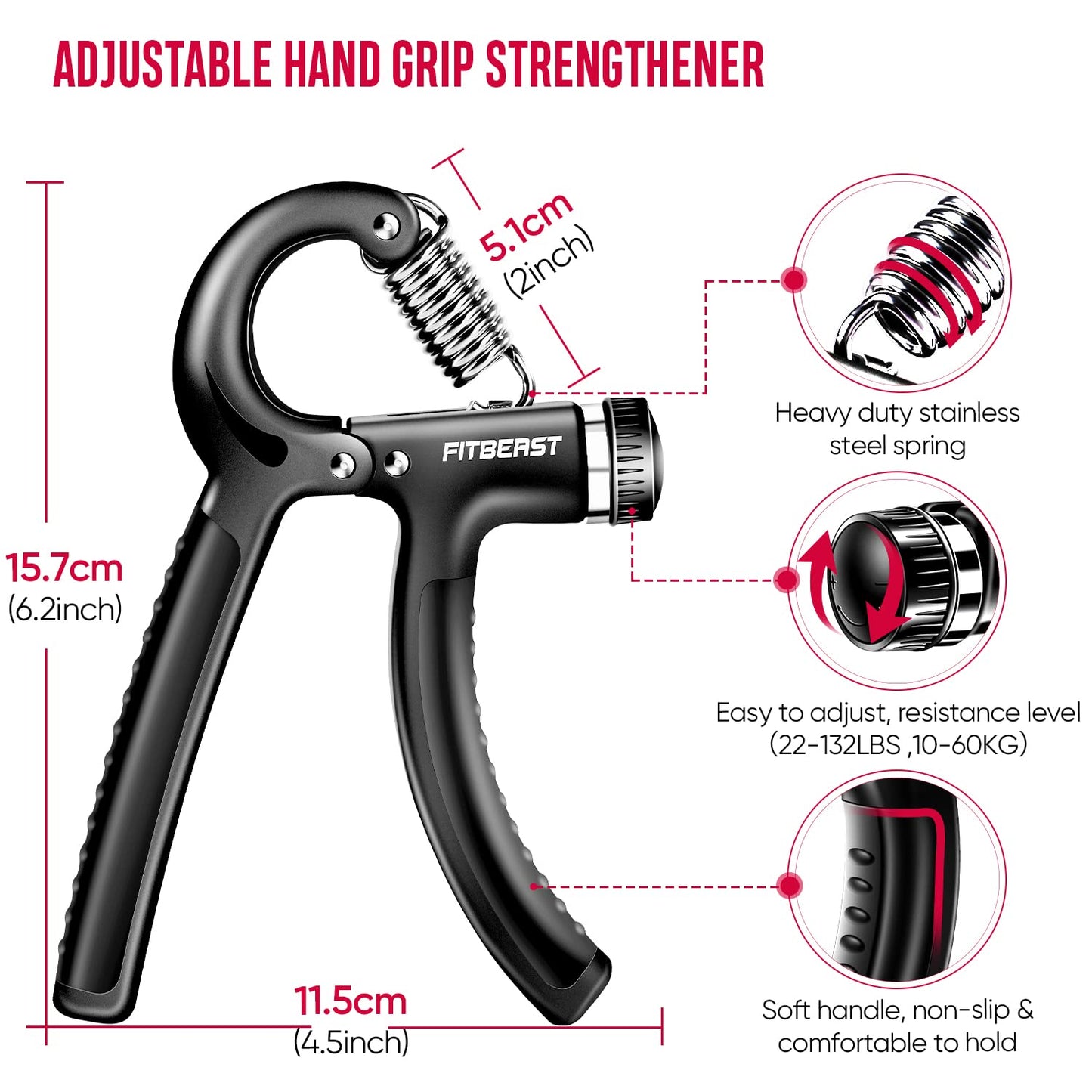 FitBeast Grip Strengthener Forearm Strengthener Hand Grips Strengthener Kit - 5 Pack Adjustable Resistance