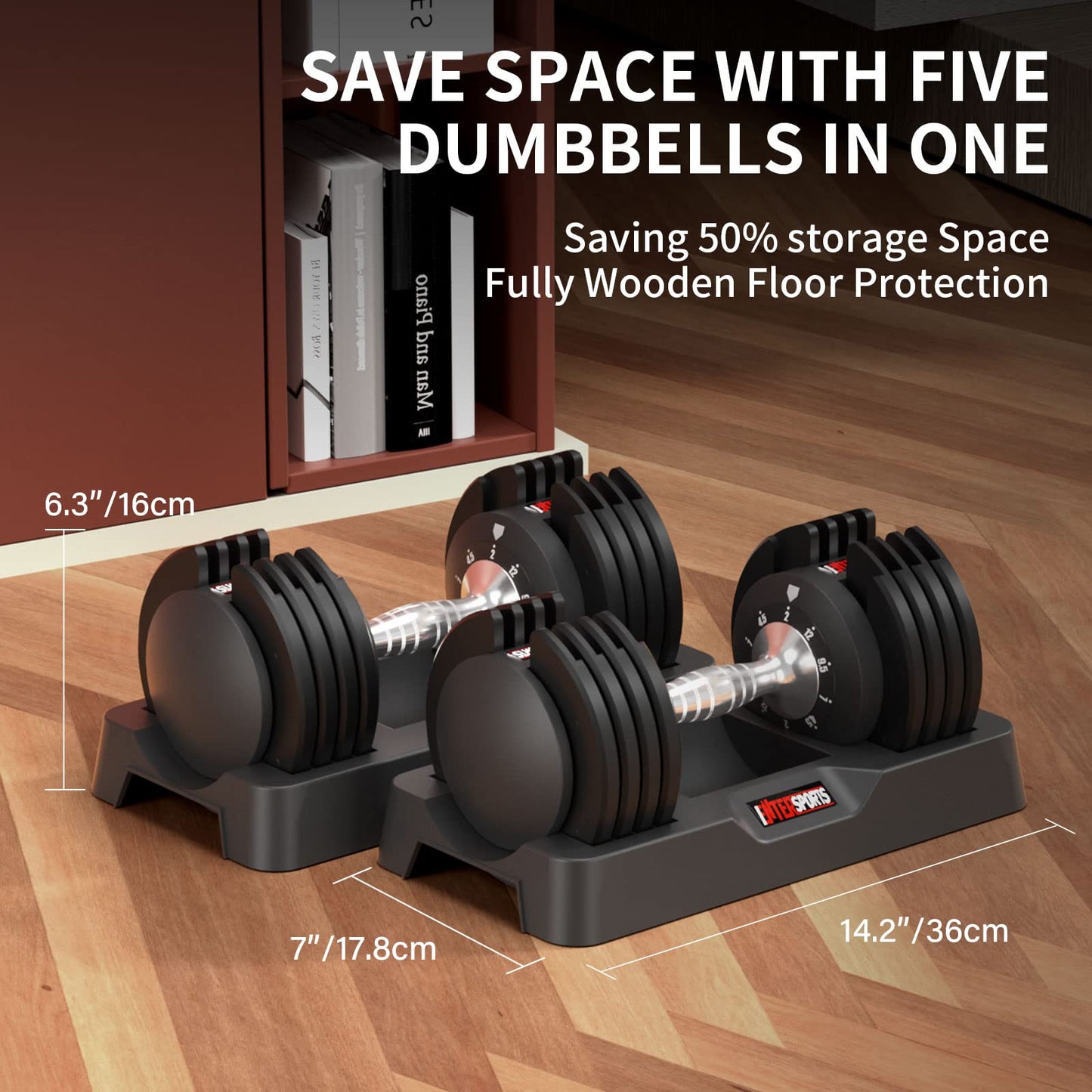 EnterSports 12kgx2 Adjustable Dumbbells Adjustable Dumbbell Set for Saving Place, Dumbbells Adjustable with Non-Slip Handle 5 Weight Levels-2-12kg, Good for Home, Office, Gym, Body Training