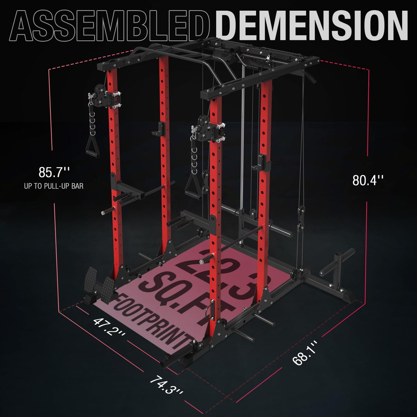 ZERELEK Power Cage, 1500lbs Power Rack with LAT PullDown and Cable Crossover System, Squat Rack with Pulley System, Weight Cage for Home Gym with Training Attachments(Red)