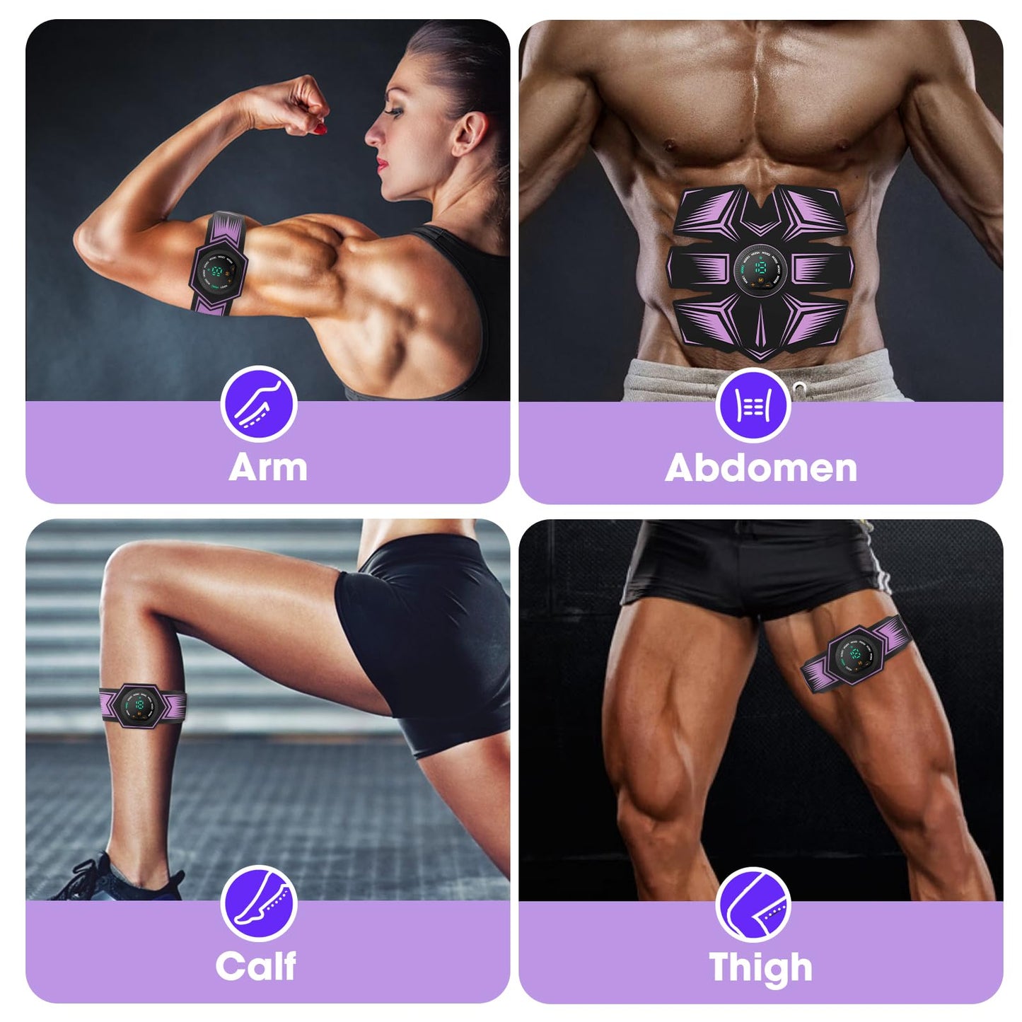 GROSBEAK EMS Muscle Stimulator ABS Trainer, Electric Abdominal Muscle Toner for Men and Women, 8 Modes AB Stimulator for Arms, Waist - Rechargeable, Skin-friendly (purple)