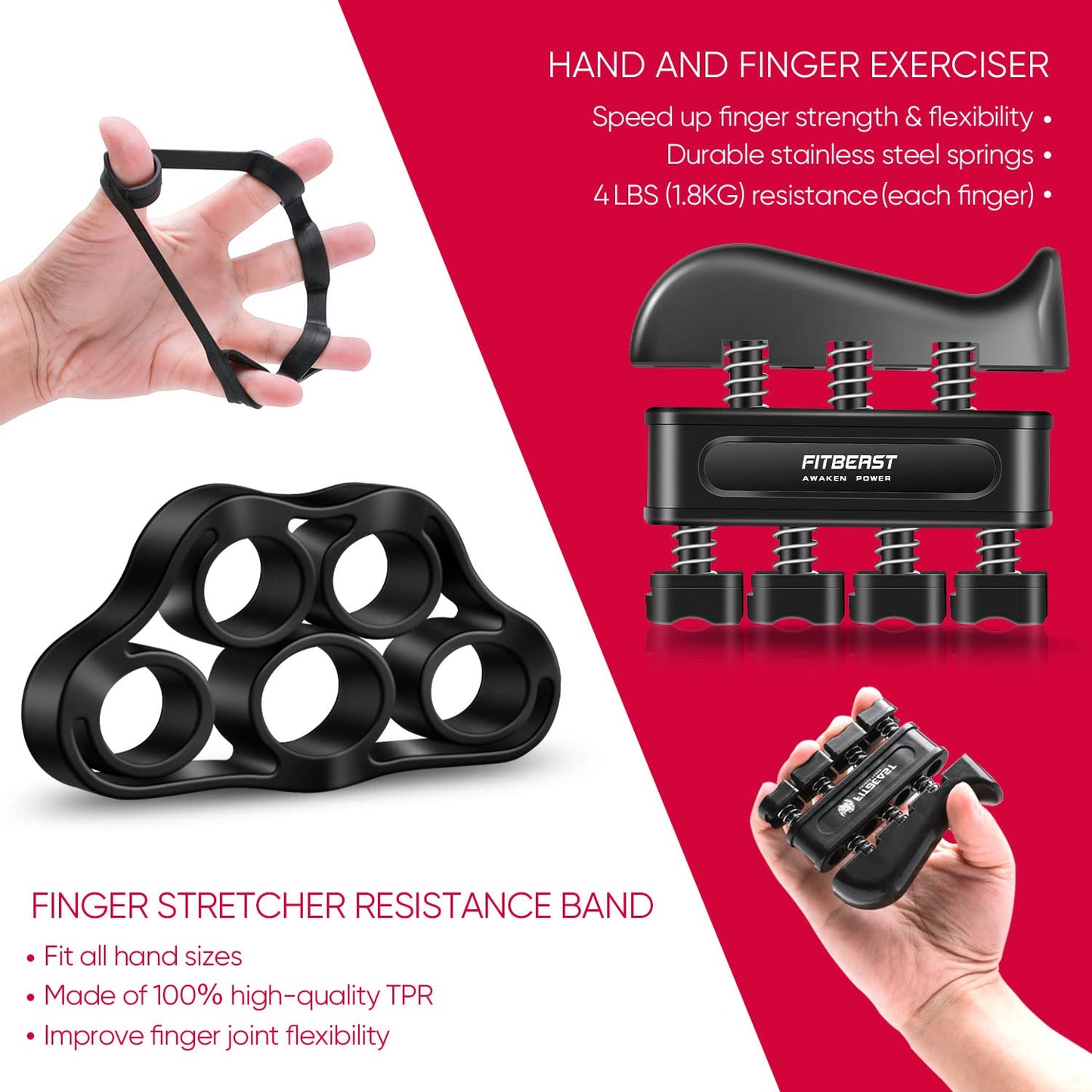 FitBeast Grip Strengthener Forearm Strengthener Hand Grips Strengthener Kit - 5 Pack Adjustable Resistance