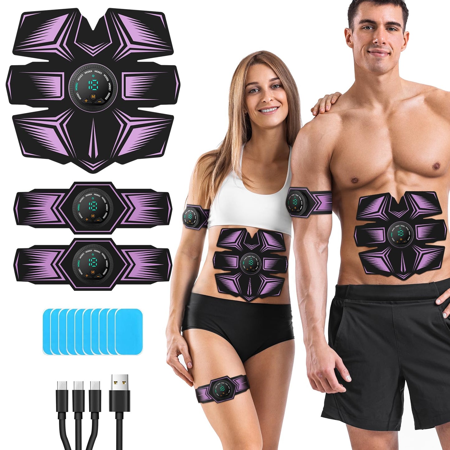 GROSBEAK EMS Muscle Stimulator ABS Trainer, Electric Abdominal Muscle Toner for Men and Women, 8 Modes AB Stimulator for Arms, Waist - Rechargeable, Skin-friendly (purple)