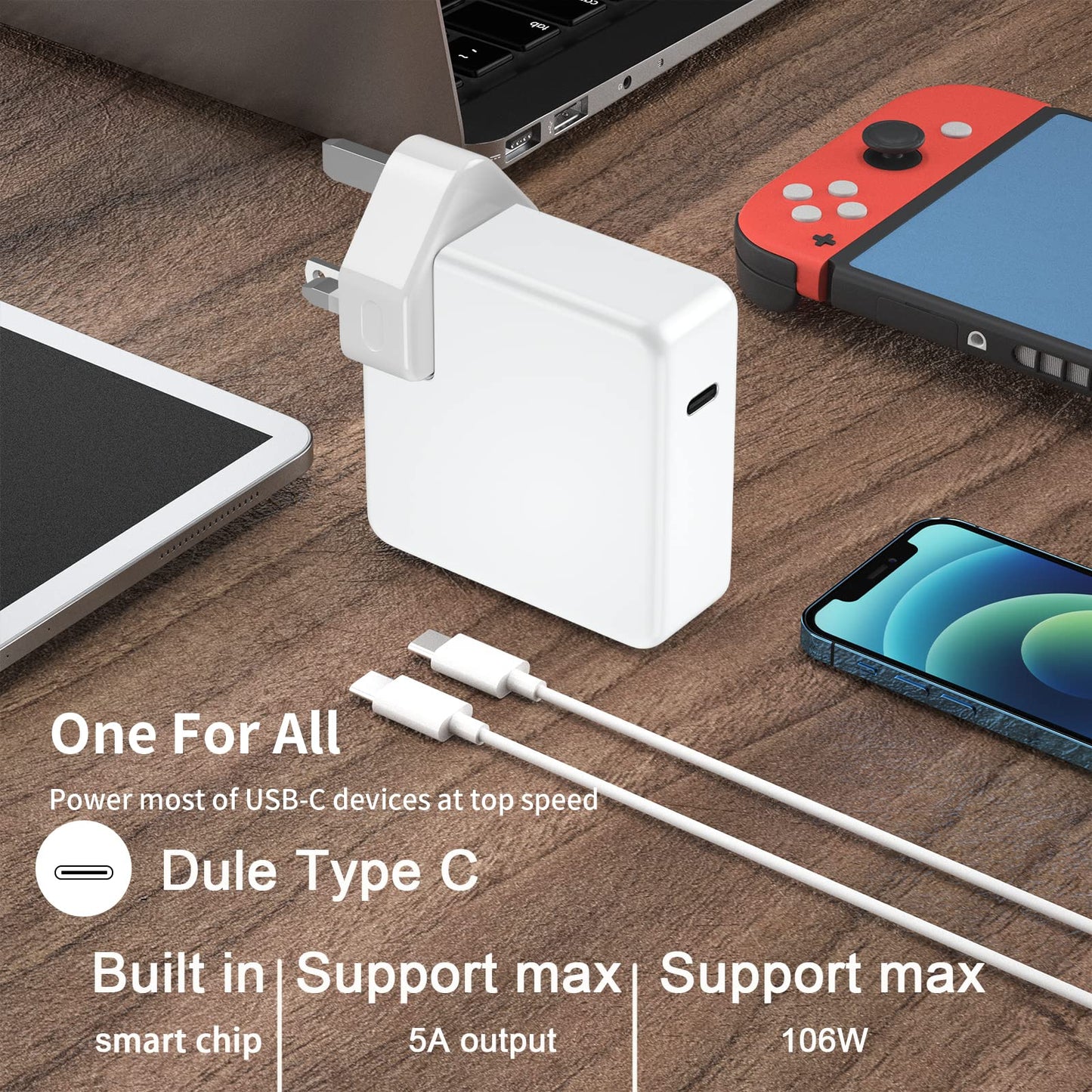 Mac Book Pro charger-106W Super Fast Charger,Compatible with MacBook Pro 16, 15, 14, 13 Inch, MacBook Air 13 Inch, iPad Pro 2021/2020/2019/2018, Included 7.2ft USB C to C Cable